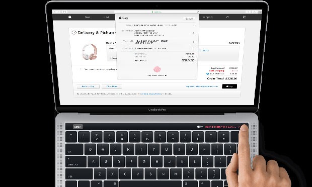 Imagem divulgada pela Apple mostra MacBook Pro barra sensível ao toque no lugar de teclas de controle. (Foto: Divulgação/Apple)