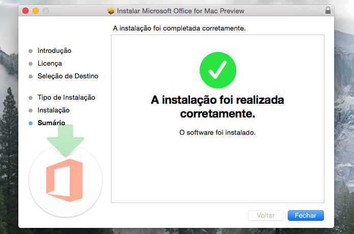 Finalizando instala??o do Office 2016 Preview para Mac (Foto: Reprodu??o/Helito Bijora) 