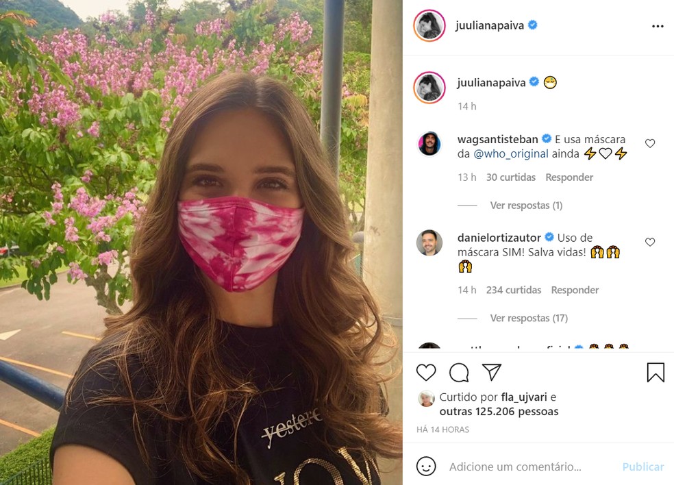 Juliana Paiva fez um post pedindo que as pessoas continuem usando máscara — Foto: Reprodução/Instagram/Juliana Paiva 