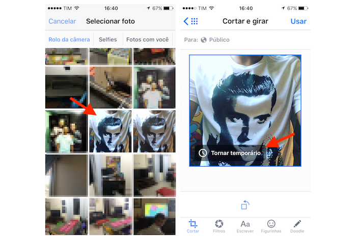 Acessando a ferramenta para determinar uma foto temporária no perfil do Facebook pelo iPhone (Foto: Reprodução/Marvin Costa)