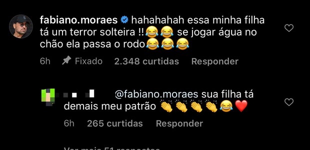 Comentário de Fabiano Moraes, pai de Viih Tube (Foto: Reprodução/Instagram)