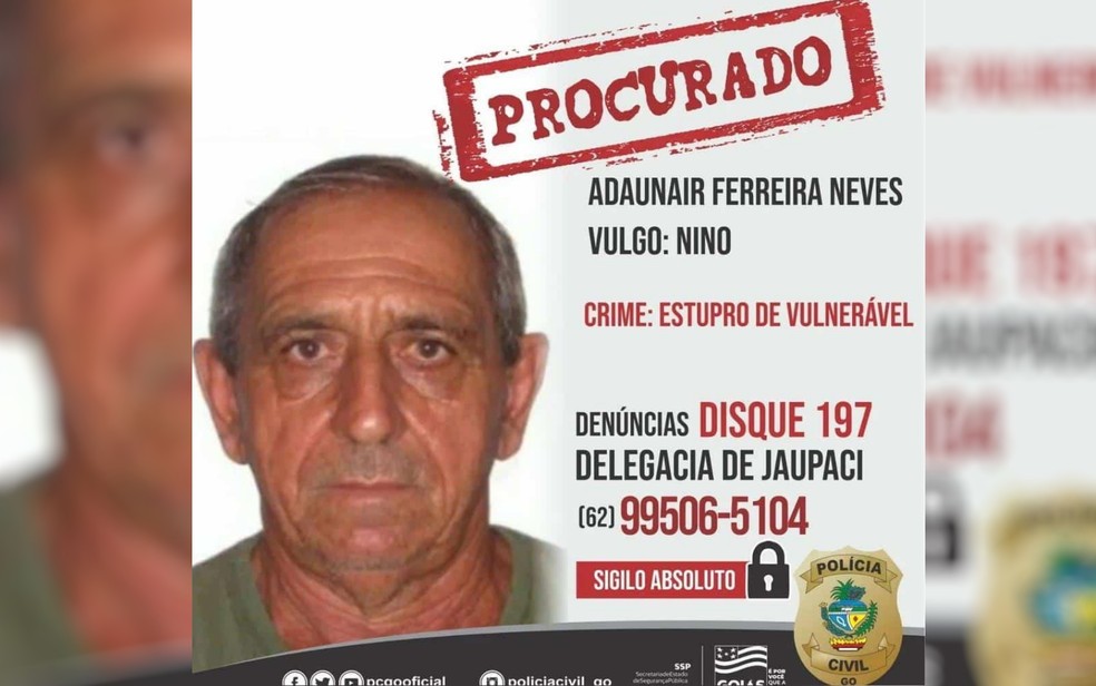 Adaunair Ferreira é procurado pela polícia por estupro contra neta, sobrinhas e afilhada em Jaupaci, Goiás — Foto: Divulgação/Polícia Civil