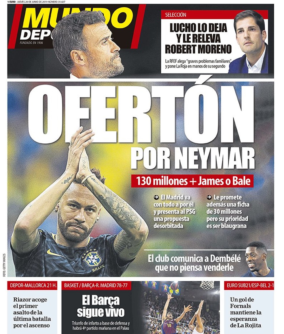 Mundo Deportivo noticia proposta do Real Madrid por Neymar â€” Foto: ReproduÃ§Ã£o / Mundo Deportivo