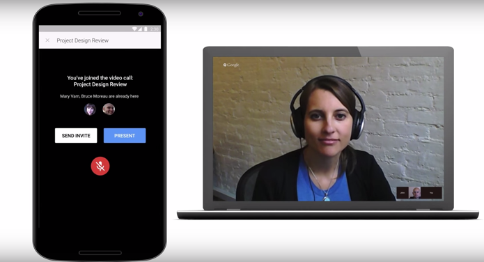 É possível iniciar uma videochamada do Hangouts direto do app de apresentações (Foto: Divulgação)