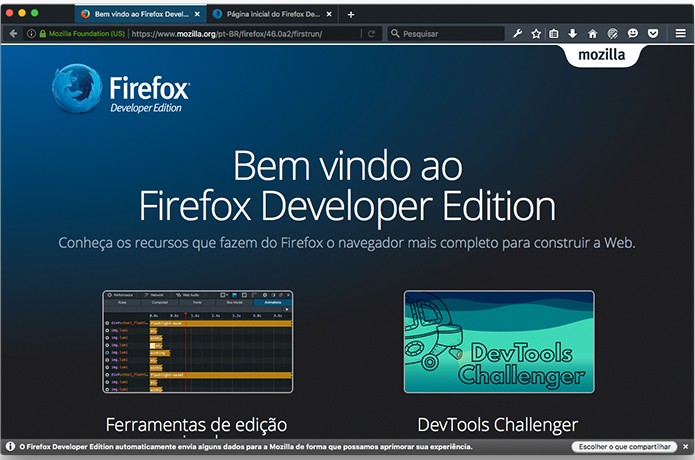 Firefox Developer Edition possui interface escura. (Foto: Reprodução/Alessandro Junior)