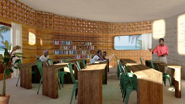 A sala de aula apresenta um design moderno e funcional  (Foto:  (Cortesia do Studio Mortazavi / Thinking Huts))