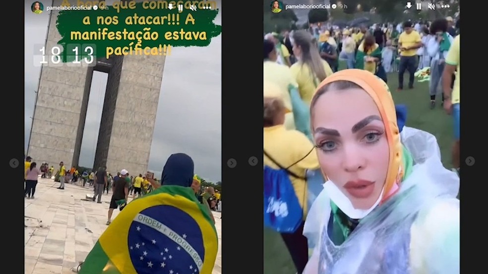 Pâmela Bório postou fotos dela, do filho e de outros bolsonaristas invadindo o Congresso Nacional — Foto: Reprodução/Instagram/pamelaboriooficial