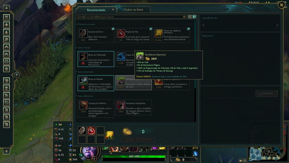 Nos itens recomendados do Dr.Mundo, podemos observar o Semblante Espiritual (Foto: Reprodução/Victor de Abreu)