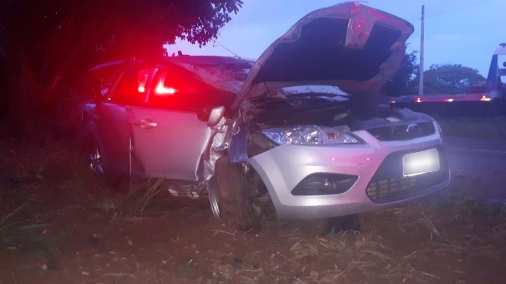 Veículo bateu em árvore, em Osvaldo Cruz — Foto: Cristiano Nascimento/Cedida
