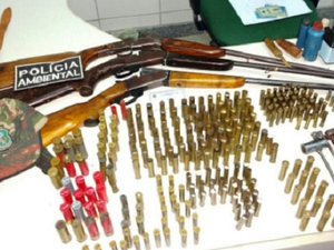Foram apreendidos diversas armas e pássaros silvestres (Foto: SSPDS/Divulgação)