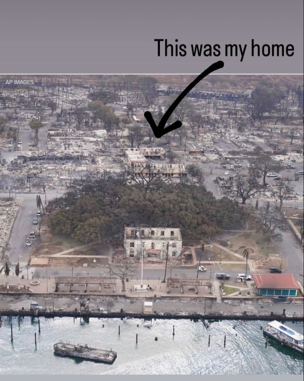 'Essa era a minha casa': em publicação no Instagram, Penedo mostra o impacto dos incêndios em Lahaina — Foto: Reprodução/ Instagram