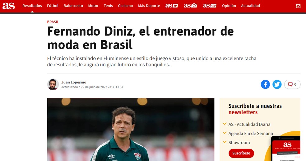 Diniz é destaque em jornal espanhol — Foto: Reprodução/As