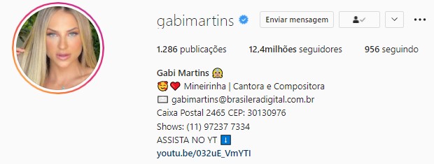 Gabi Martins tem 12,4 milhões de seguidores (Foto: Reprodução/Instagram)