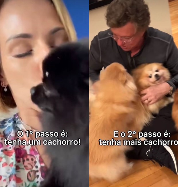 Ana Furtado e Boninho com os cachorros da família (Foto: Reprodução / Instagram)