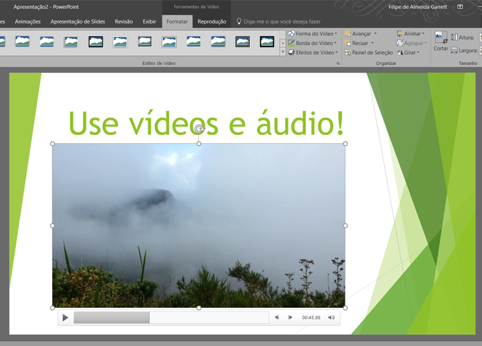 Você pode usar áudio e vídeo nas suas apresentações (Foto: Reprodução/Filipe Garrett)