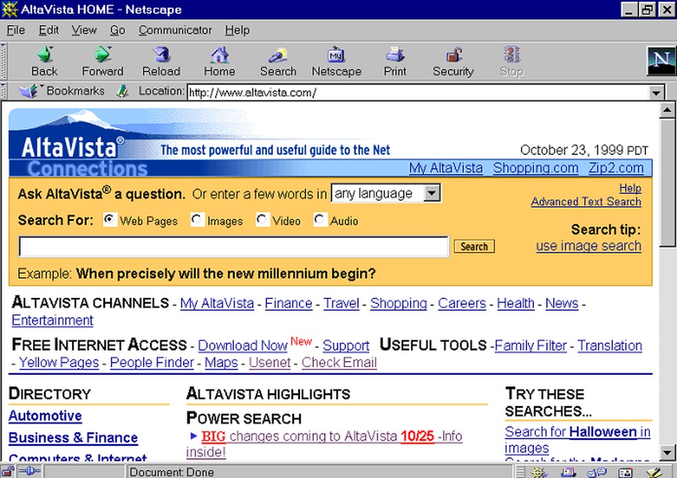 AltaVista, lançado em 1995, foi pioneiro entre os buscadores — Foto: Reprodução/Wikipedia