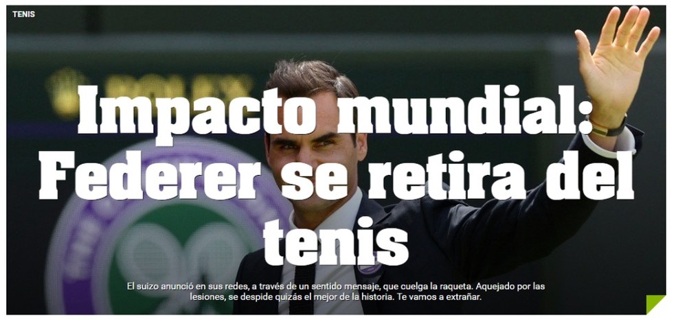 Manchete do jornal argentino Olé na aposentadoria de Roger Federer — Foto: Reprodução