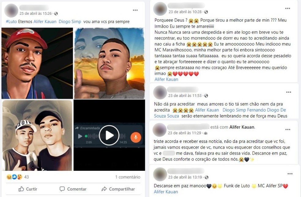 Amigos e parentes lamentaram morte de jovens em Cerquilho — Foto: Reprodução/Facebook