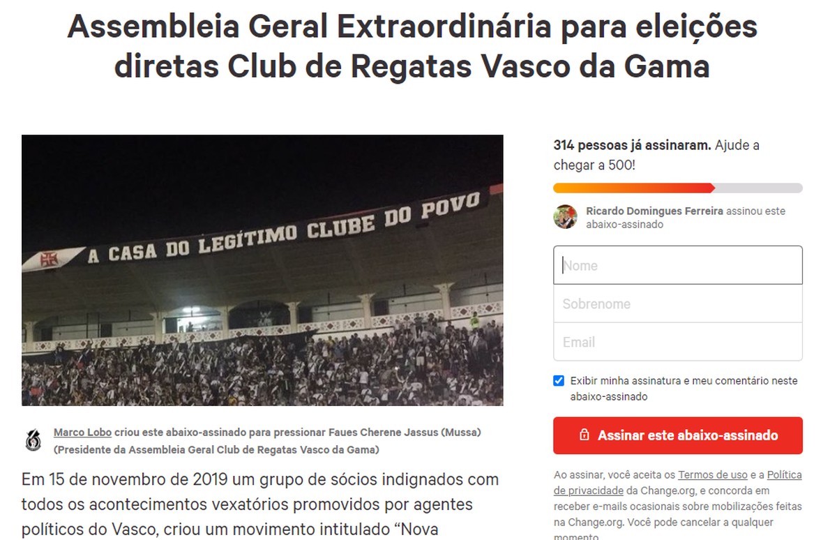 Movimento Cria Abaixo Assinado Para Acelerar Assembleia Geral Extraordinaria Por Diretas No Vasco Vasco Ge