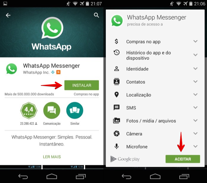 Instalando o WhatsApp no Android (Foto: Reprodu??o/Helito Bijora) 