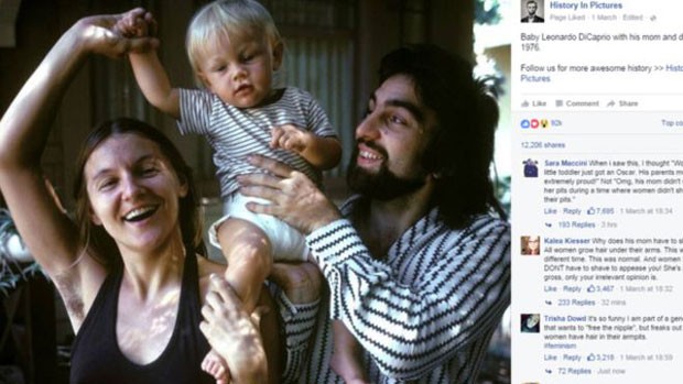 Axila peluda de Irmelin DiCaprio dividiu opiniões de usuários nas redes sociais; foto foi tirada em 1976 (Foto: Reprodução/Facebook)
