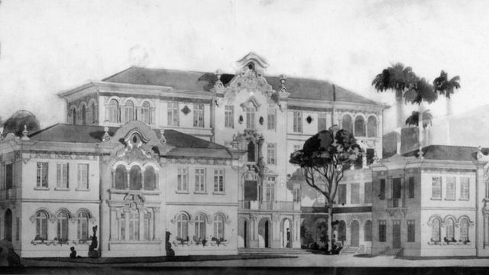 Além dos 12 ambulatórios construídos, entre eles uma maternidade e um instituto de proteção e assistência à infância, o hospital tinha um Instituto de Pesquisa — Foto: PORTO D´AVE & HAERING, ENG E ARC