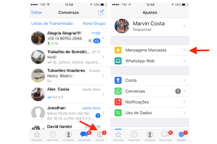 Acessando a página de mensagens marcadas com estrela do WhatsApp para iPhone (Foto: Reprodução/Marvin Costa)