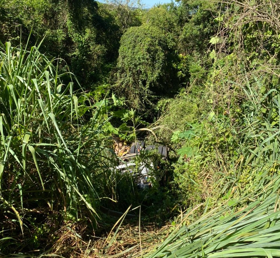 Motorista e passageiro são arremessados de caminhão durante acidente em Guapiara — Foto: Arquivo Pessoal