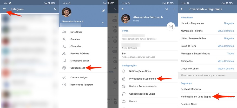 Telegram: passo a passo para ativar a autenticação em dois fatores — Foto: Reprodução