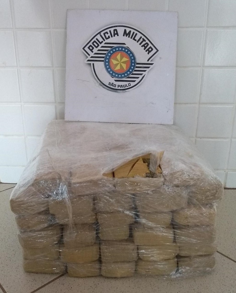 Polícia encontrou 29 tijolos de maconha dentro de uma mala em Pardinho — Foto: Polícia Militar/Divulgação