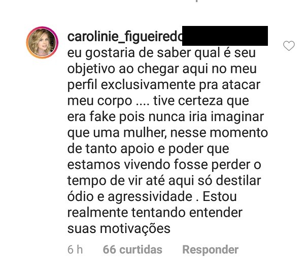 Discussão no post de Caroline Figueiredo (Foto: Instagram/Reprodução)