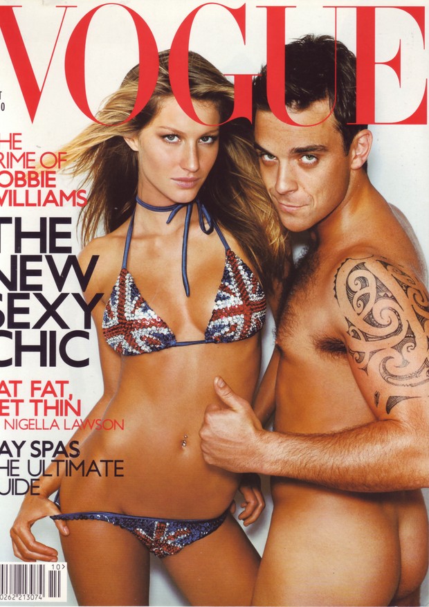 Gisele Bündchen e Robbie Williams na capa da Vogue Britânica (Foto: Mario Testino)