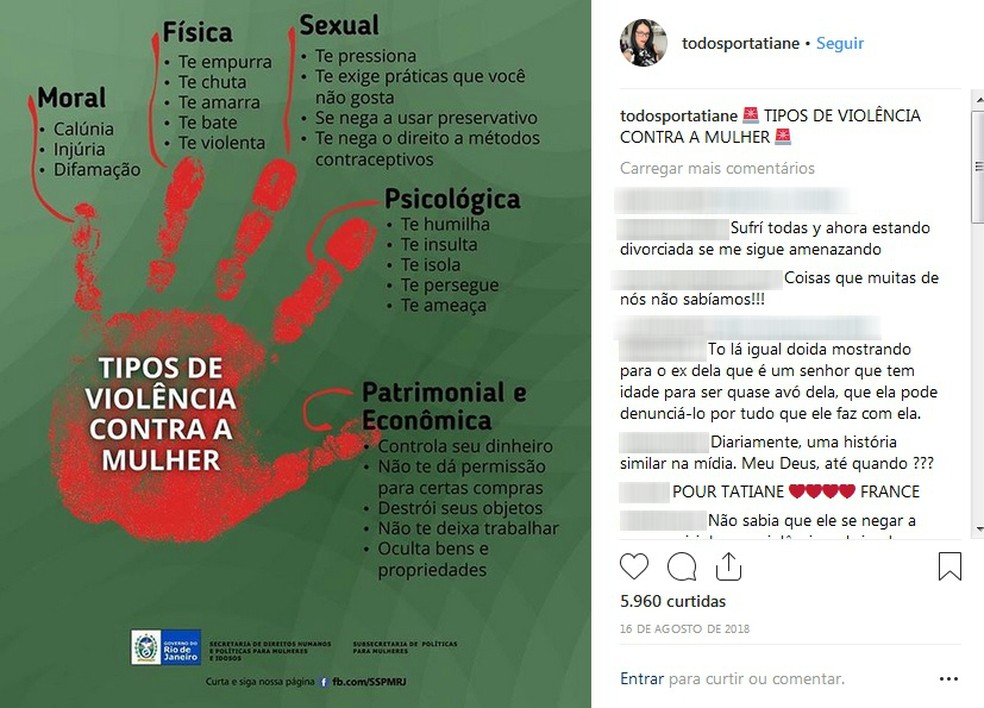 Na página, a irmã de Tatiane Spitzner fala sobre os tipos de violências contra mulheres — Foto: Reprodução/Instagram