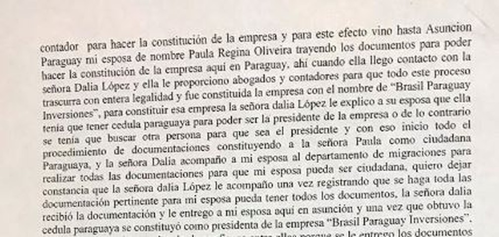 Trecho do depoimento de Wilmondes detalha constituição da empres — Foto: Reprodução