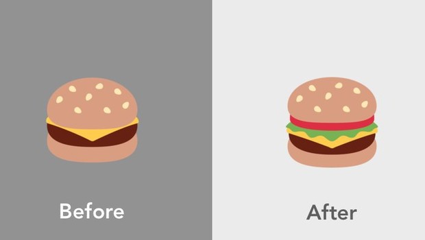 Emoji do cheeseburger no Twitter: à esquerda, o original e agora, repaginado (Foto: Reprodução/Twitter)