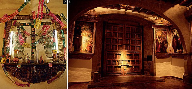 7. Altares religiosos em San Blas; 8. Quarto e capela do hotel Monasterio, em Cusco (Foto: Fernando Louza)