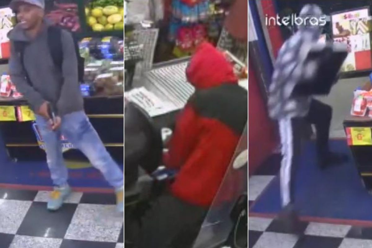 Quadrilha armada invade e rouba supermercado em um minuto no litoral de SP; VÍDEO