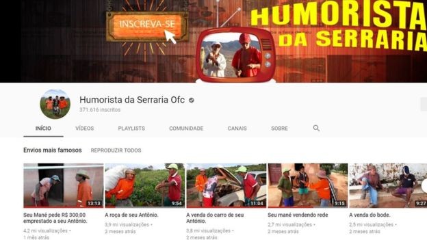 Página no YouTube do grupo Humorista da Serraria Ofc, com os envios de vídeo mais famosos do canal: 4,2 milhões de visualizações, 3,9 milhões, 3,8 milhões, 2,7 milhões e 2,5 milhões (números de julho de 2018) (Foto: Reprodução/YouTube)
