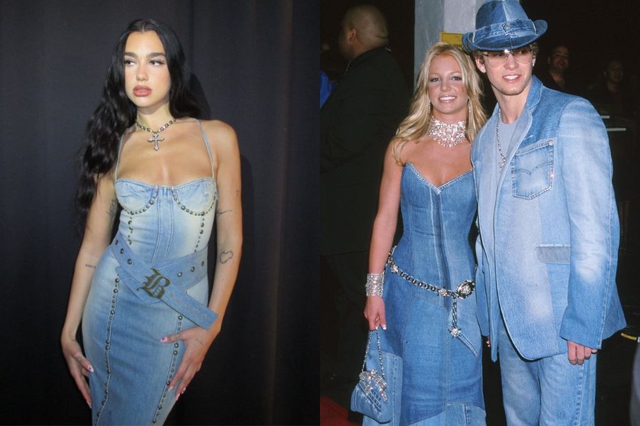 Dua Lipa recria o icônico vestido jeans de Britney Spears no AMAs de 2001