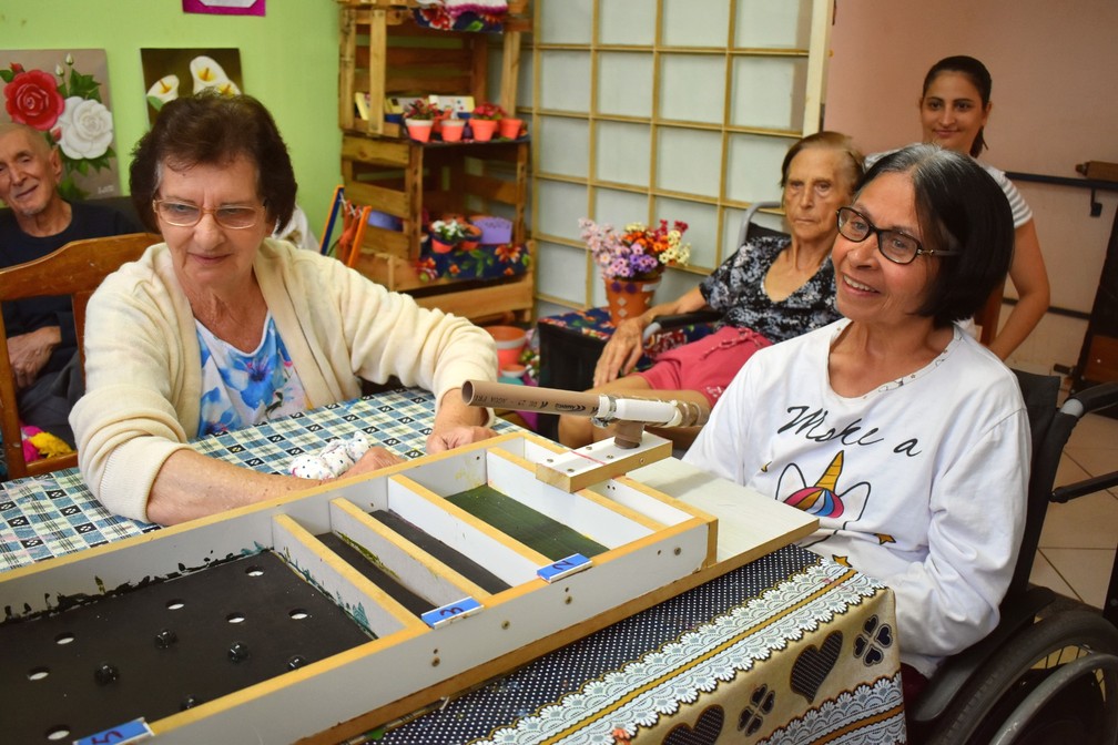 Grupo de 13 idosos arrecadou materiais e fez todos os brinquedos — Foto: Gabrielle Chagas/G1