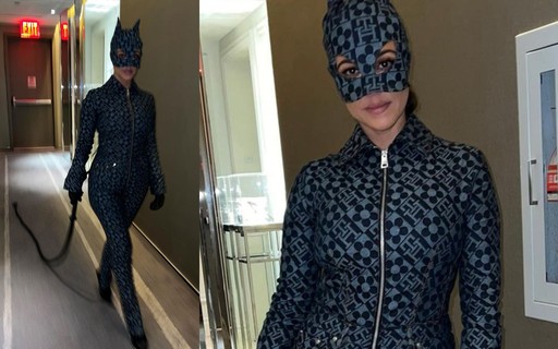 Kourtney Kardashian se fantasia de mulher-gato para Halloween fora de época