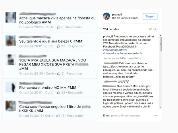 Cantora postou mensagens preconceituosas que foram escritas em sua rede social (Foto: Reprodução / Instagram)