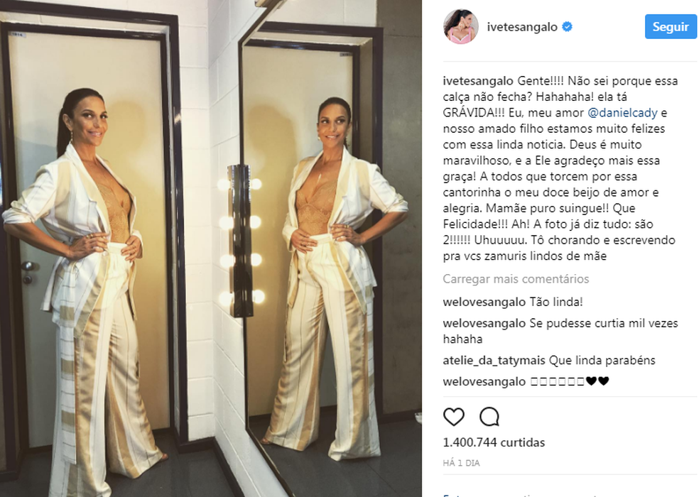 A cantora Ivete Sangalo anunciou gravidez de g�meos em seu instagram (Foto: Reprodu��o Instagram/Ivete Sangalo)