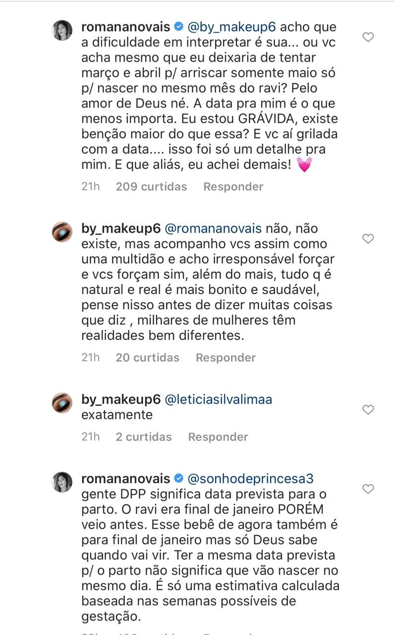 Romana Novais esclaree internauta que não programou o mês da segunda gestação (Foto: Reprodução/Instagram)