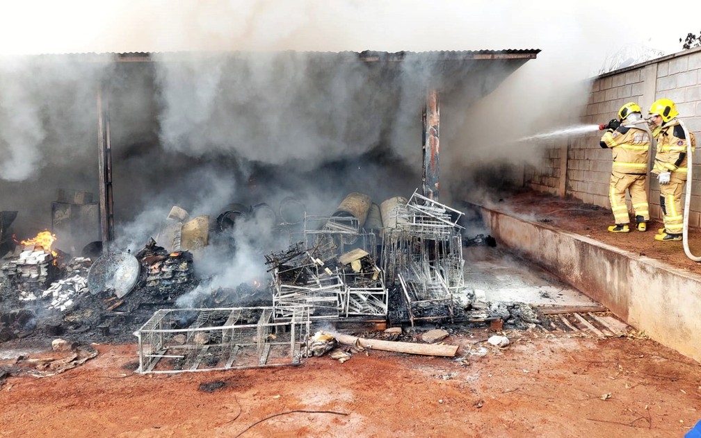 Galpão de distribuidora de alimentos fica destruído após incêndio em Alfenas — Foto: Corpo de Bombeiros