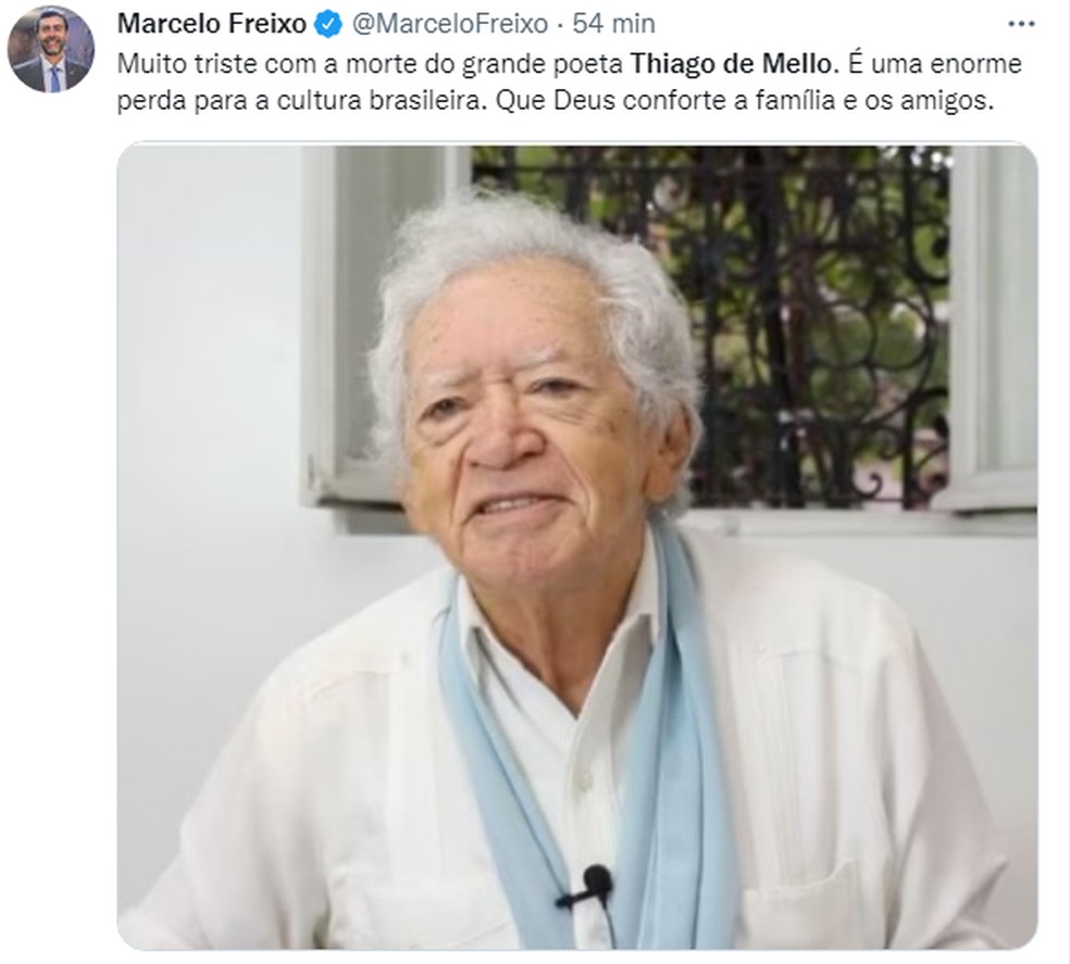 Deputado Marcelo Freixo comentou sobre a morte de Thiago. — Foto: Reprodução/Twitter