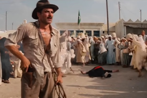 O ator Tom Selleck como Indiana Jones no lugar de Harrison Ford em um deepfake produzido por fã da franquia produzida por George Lucas e Steven Spielberg (Foto: Reprodução)