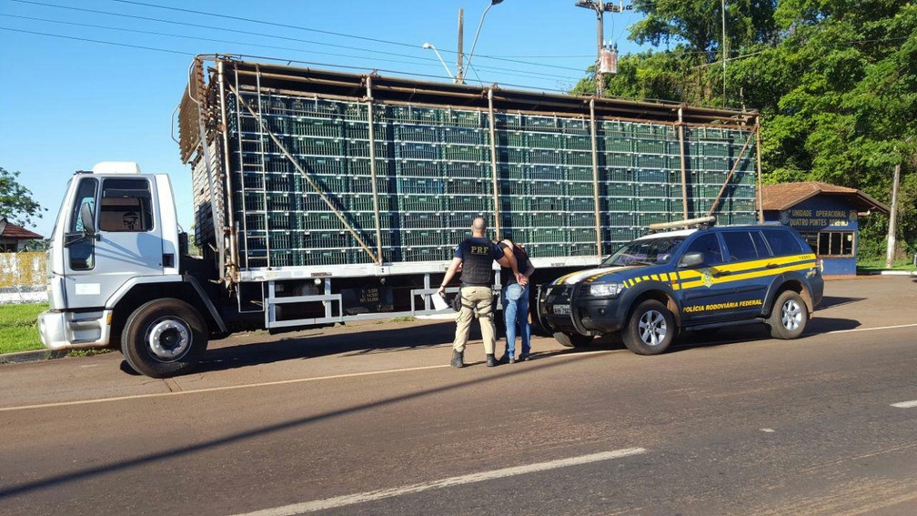 Homem foi preso em flagrante; droga estava escondida em um fundo falso no caminhão  (Foto: Divulgação/PRF )