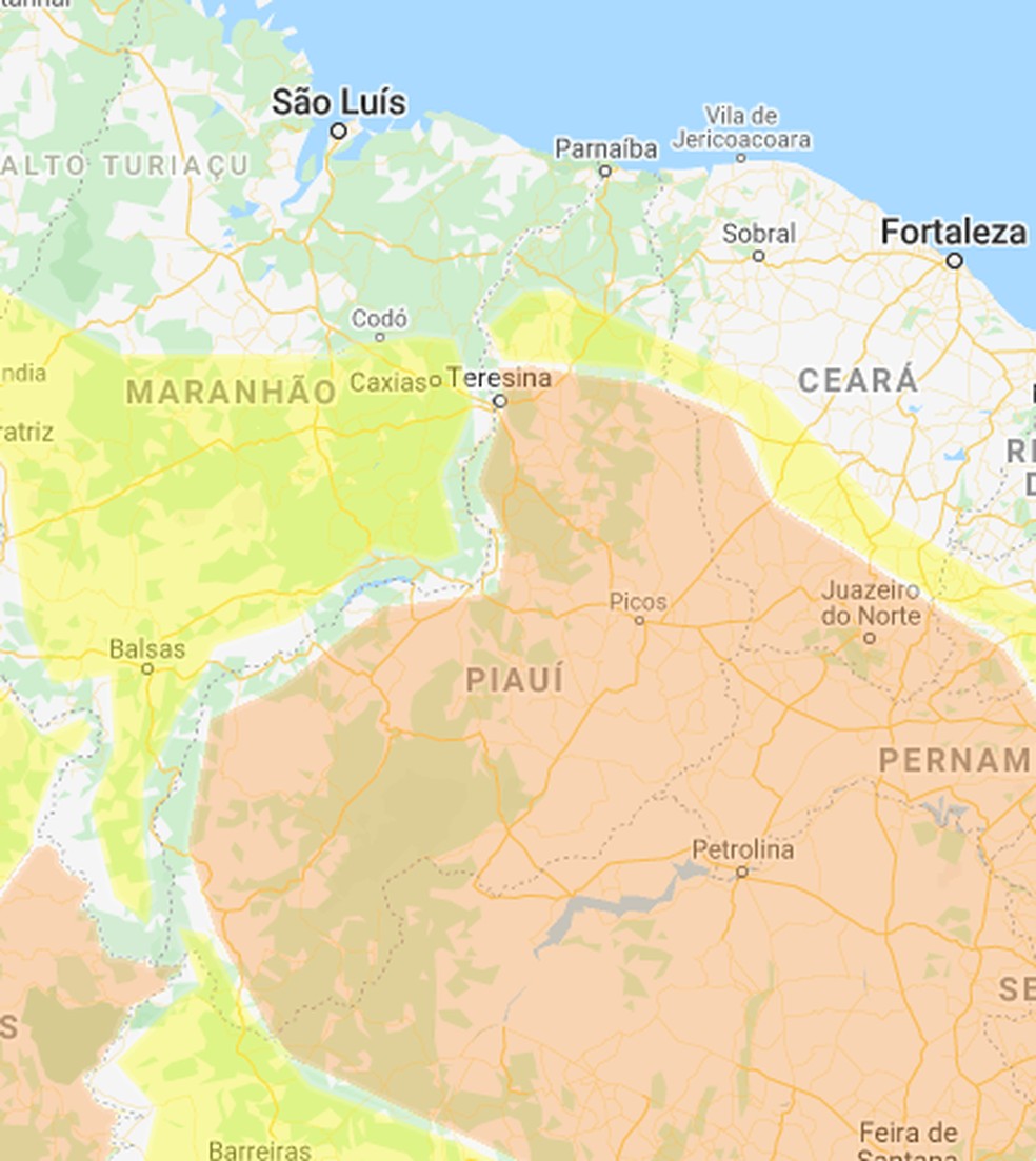 Inmet faz alerta para chuvas e ventos fortes na região Nordeste; Piauí recebeu "alerta laranja" — Foto: Inmet