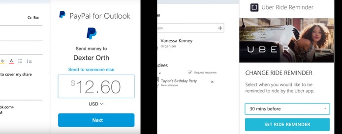 Outlook.com também tem parcerias com Uber e PayPal (Foto: Divulgação/Microsoft)